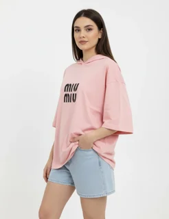 تیشرت باکسی کلاهدار miu miu